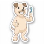 Hund mit Zahnbürste Aufkleber (Vorderseite)