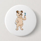Hund mit Zahnbürste Button (Vorderseite)