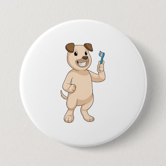 Hund mit Zahnbürste Button (Vorderseite)