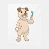 Hund mit Zahnbürste Fleecedecke (Vorderseite)