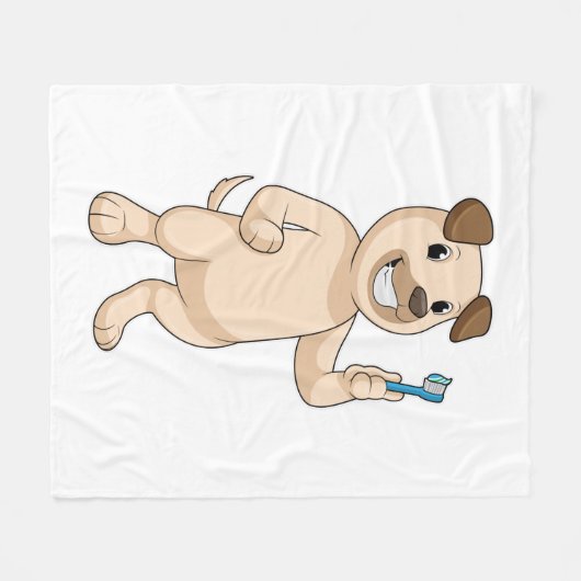 Hund mit Zahnbürste Fleecedecke (Vorderseite (Horizontal))