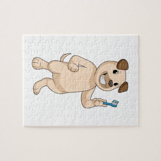 Hund mit Zahnbürste Puzzle (Horizontal)