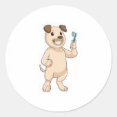 Hund mit Zahnbürste Runder Aufkleber (Vorderseite)