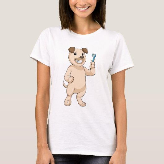 Hund mit Zahnbürste T-Shirt (Vorderseite)