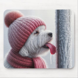 Hund mit Zunge am gefrorenen Loch Mousepad