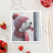 Hund mit Zunge am gefrorenen Loch Serviette (Beispiel)