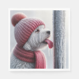 Hund mit Zunge am gefrorenen Loch Serviette