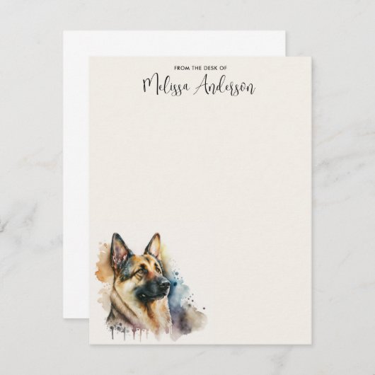 Hund Modernes Wasserfarben Deutscher Hirte Mitteilungskarte (Vorne/Hinten)