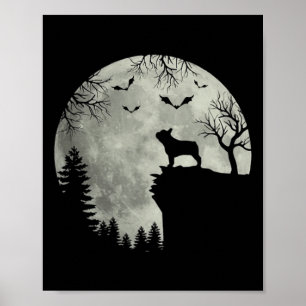 Hund Mond Heulen im Halloween-Wald Hund Franzose Poster