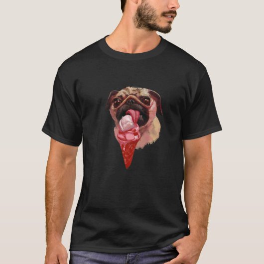 Hund Mops Eiscreme essen Süß 2 T-Shirt (Vorderseite)