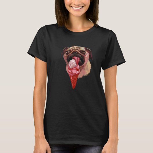 Hund Mops Eiscreme isst Süß 2 T-Shirt (Vorderseite)