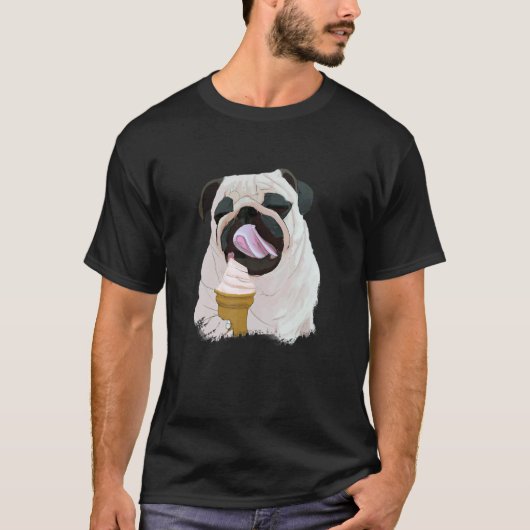 Hund Mops isst Eiscreme Süß T-Shirt (Vorderseite)