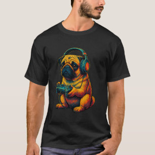 Hund Mops lustige Videospiele Gamer T-Shirt