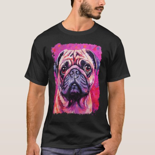 Hund Mops Rosa T-Shirt (Vorderseite)