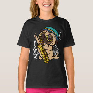 Hund Mops Saxophone Musikermädchen T-Shirt