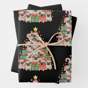 Hund Mops Weihnachtsbaum Xmas Papa Mama Familie Geschenkpapier Set