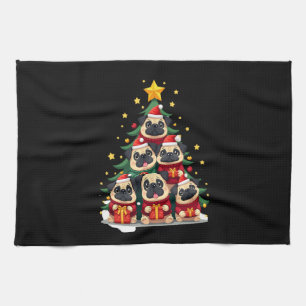 Hund Möpse Weihnachtsbaum Süß Weihnachten (1) Geschirrtuch