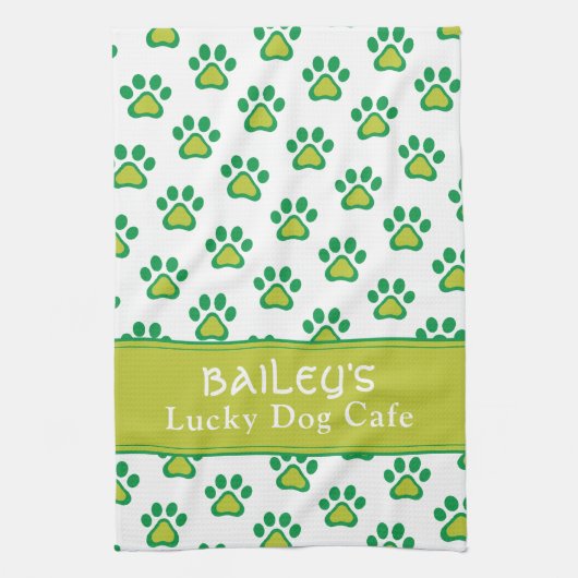 Hund Name Lucky Dog Cafe Custom St. Patricks Day Geschirrtuch (Vertikal)