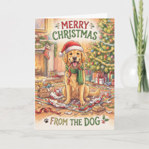 Hund neben Weihnachtsbaum Karte