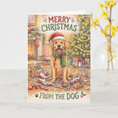 Hund neben Weihnachtsbaum Karte (Gelbe Blume)