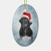 Hund Neufundland im roten Hut von Weihnachtsmann Keramik Ornament (Links)