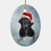 Hund Neufundland im roten Hut von Weihnachtsmann Keramik Ornament (Vorne)