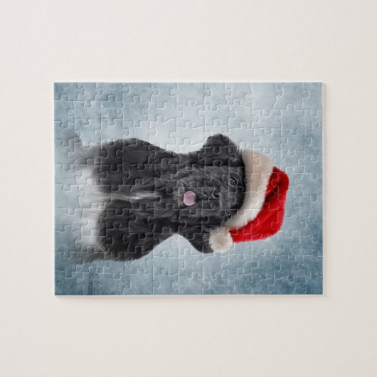 Hund Neufundland im roten Hut von Weihnachtsmann Puzzle (Horizontal)