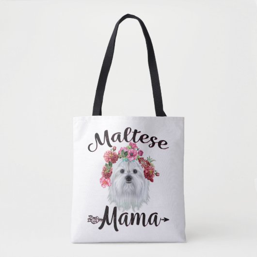 Hund| Niedliche maltesische Mama Hund Blume Floren Tasche (Vorderseite)