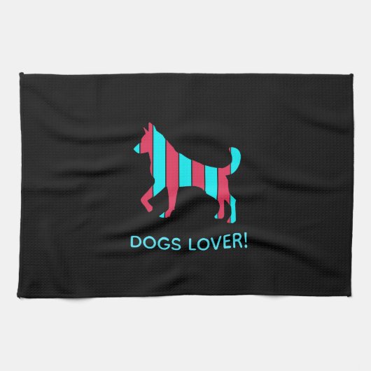 Hund - Niedlicher Haustier Pop Art, blau & rot Abs Geschirrtuch (Horizontal)