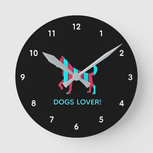 Hund - Niedlicher Haustier Pop Art, blau & rot Abs Runde Wanduhr (Vorderseite)