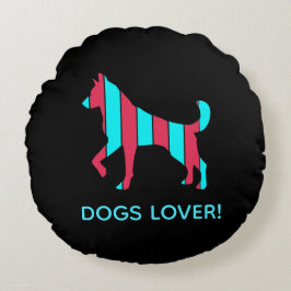 Hund - Niedlicher Haustier Pop Art, blau & rot Abs Rundes Kissen