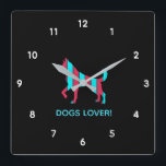 Hund - Niedlicher Heimtiere Pop Art, Blau & Rotes  Quadratische Wanduhr<br><div class="desc">Retro,  Pop,  bunte Schöpfung der Hunde Silhouette,  Square Clock. Spezielles Thema der Blue & Red Farbgebung,  mit einfachen,  aber eleganten Ikone Styling Art.Original digitale Kunst von Raphael Studio - 'Hund'.
Retro Pop & Stil,  einzigartiges Design.
Bearbeitbarer Text: Ändern Sie den Titel in Ihre Präferenz.</div>