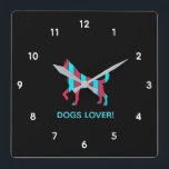 Hund - Niedlicher Heimtiere Pop Art, Blau & Rotes  Quadratische Wanduhr<br><div class="desc">Retro,  Pop,  bunte Schöpfung der Hunde Silhouette,  Square Clock. Spezielles Thema der Blue & Red Farbgebung,  mit einfachen,  aber eleganten Ikone Styling Art.Original digitale Kunst von Raphael Studio - 'Hund'.
Retro Pop & Stil,  einzigartiges Design.
Bearbeitbarer Text: Ändern Sie den Titel in Ihre Präferenz.</div>