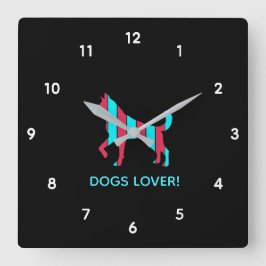 Hund - Niedlicher Heimtiere Pop Art, Blau & Rotes  Quadratische Wanduhr