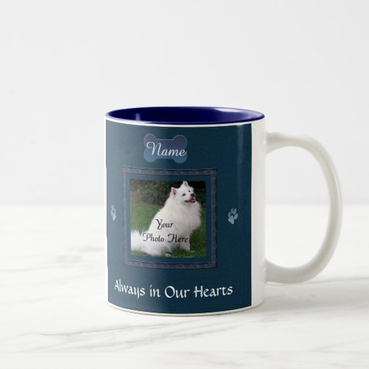 Hund oder Cat Blue Memorial Keepake Zweifarbige Tasse (Rechts)
