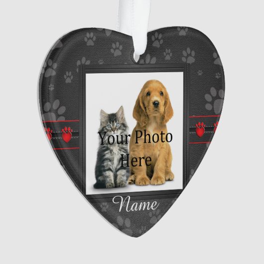 Hund oder Katze Custom Gray Paw Prints Memorial Ornament (Vorderseite)