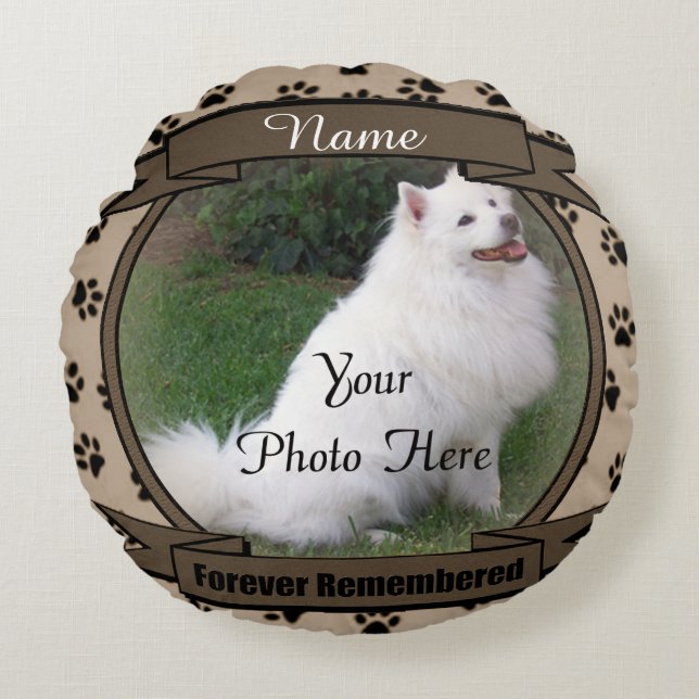 Hund oder Katze für immer Gedächtnisstütze Rundes Kissen (Vorderseite)