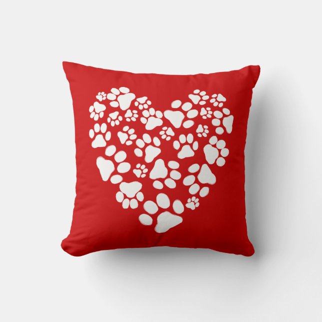 Hund Paw Prints Valentinherz Kissen (Vorderseite)