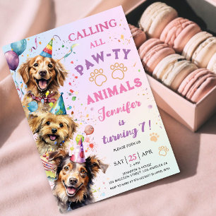 Hund Pawty Geburtstagsparty Girl 7. Geburtstag Einladung