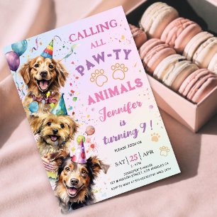 Hund Pawty Geburtstagsparty Girl 9. Geburtstag Einladung