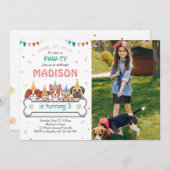 Hund Pawty Welppy Foto Geburtstag Einladung (Vorne/Hinten)