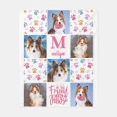 Hund Personalisiert 6 Foto Chic Pink Paw Prints Fleecedecke (Vorderseite)