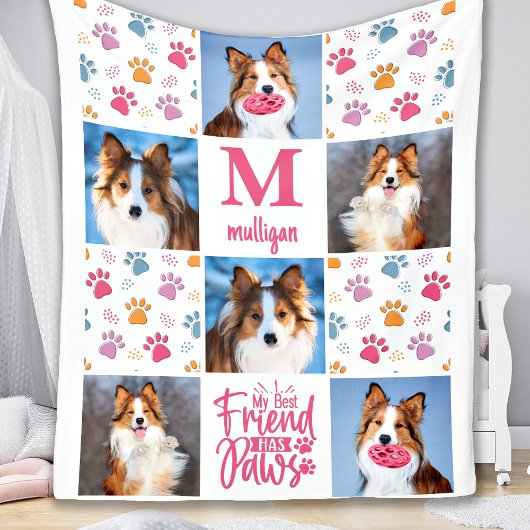 Hund Personalisiert 6 Foto Chic Pink Paw Prints Fleecedecke