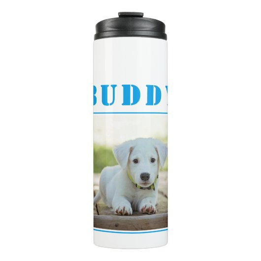 Hund Pet Blauer Name und Foto Personalisiert Thermosbecher (Vorderseite)