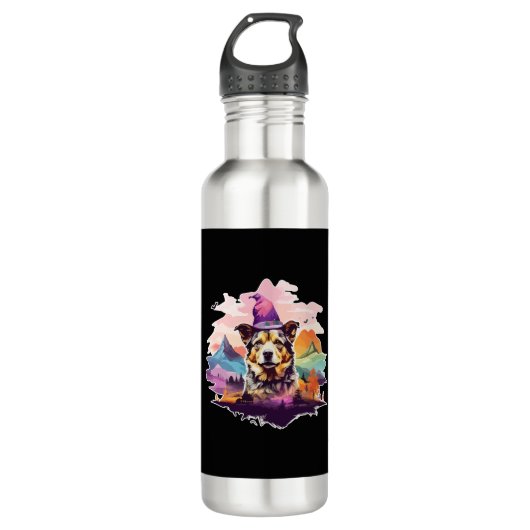 Hund Pink Halloween Edelstahlflasche (Vorderseite)