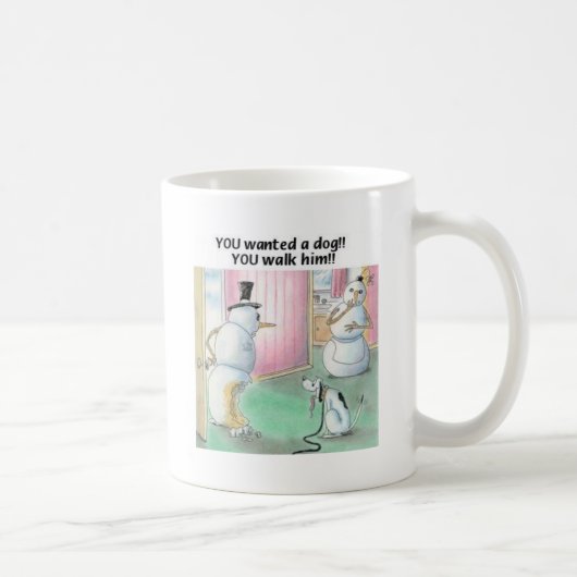Hund pinkelt auf Schneemann Kaffeetasse (Rechts)