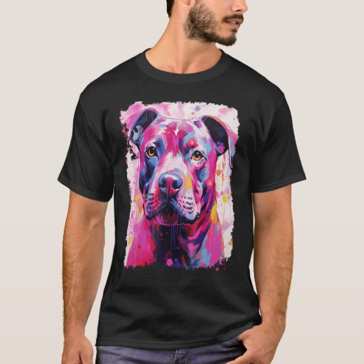 Hund Pitbull Rosa T-Shirt (Vorderseite)