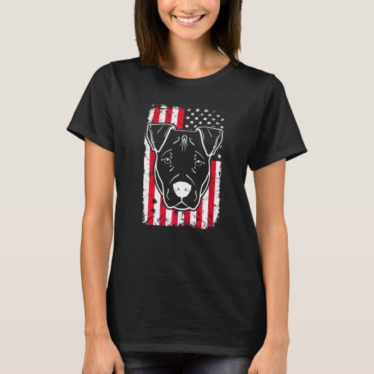 Hund Pitbull US-amerikanische Flagge 4 T-Shirt (Vorderseite)