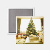Hund posiert vor Weihnachtsbaum Magnet (Vorderseite/Rückseite)