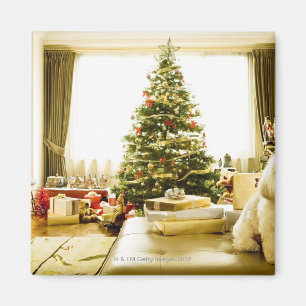 Hund posiert vor Weihnachtsbaum Magnet